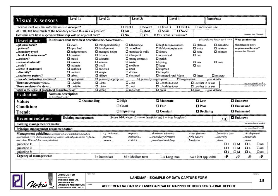 Figure 2.5 - LANDMAP - EXAMPLE OF DATA CAPTURE FORM