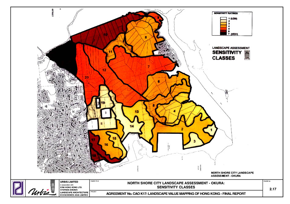 Figure 2.17 - NORTH SHORE CITY LANDSCAPE ASSESSMENT - OKURA : SENSITIVITY CLASSES