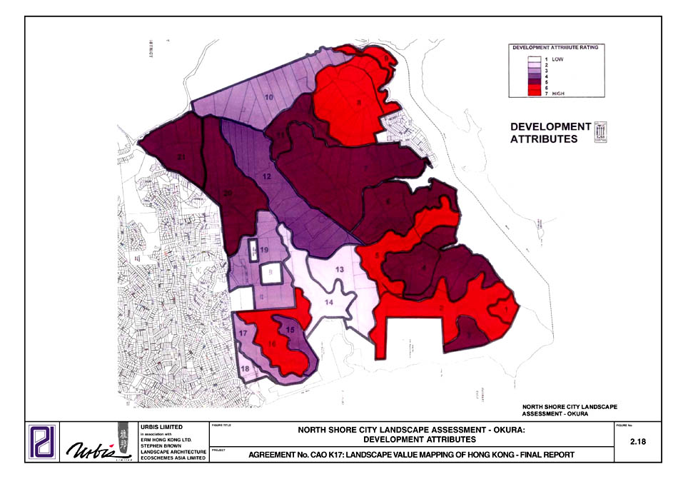 Figure 2.18 - NORTH SHORE CITY LANDSCAPE ASSESSMENT - OKURA : DEVELOPMENT ATTRIBUTES