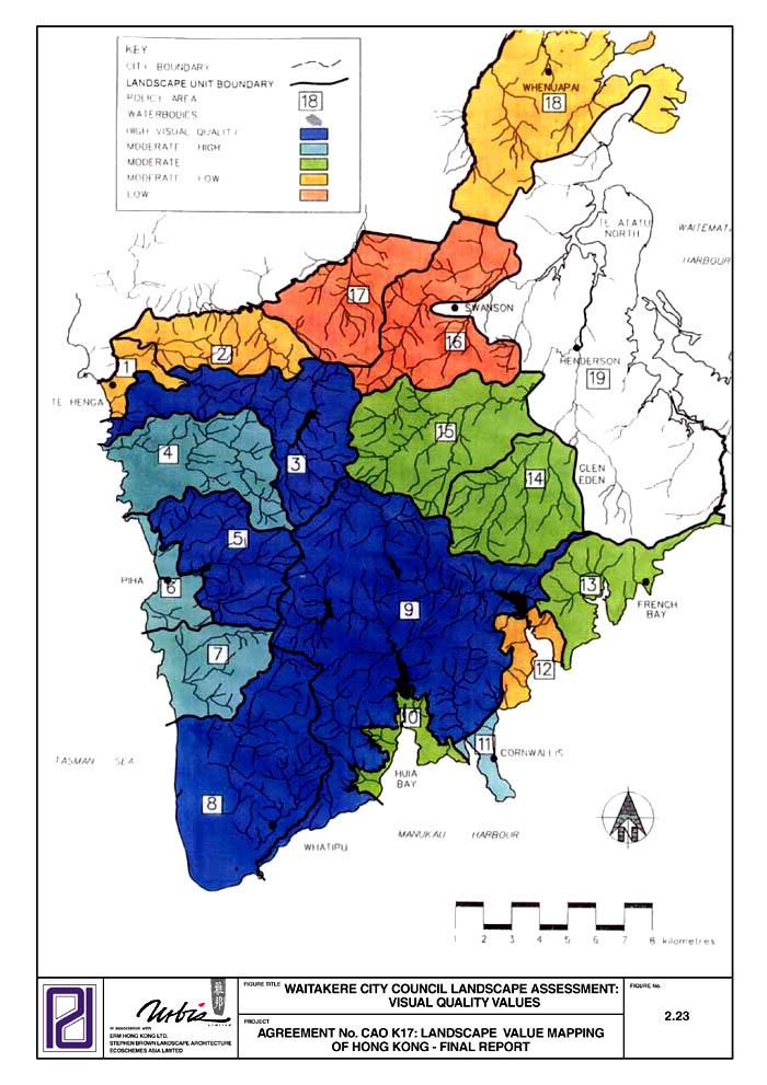 Figure 2.23 - WAITAKERE CITY COUNCIL LANDSCAPE ASSESSMENT : VISUAL QUALITY VALUES