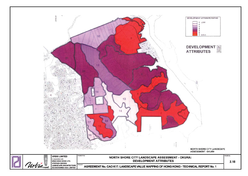 Figure 2.18 North Shore City Landscape Assessment - Okura: Development Attributes